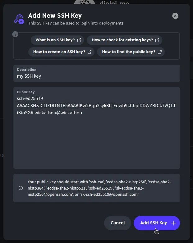 Adding an SSH key