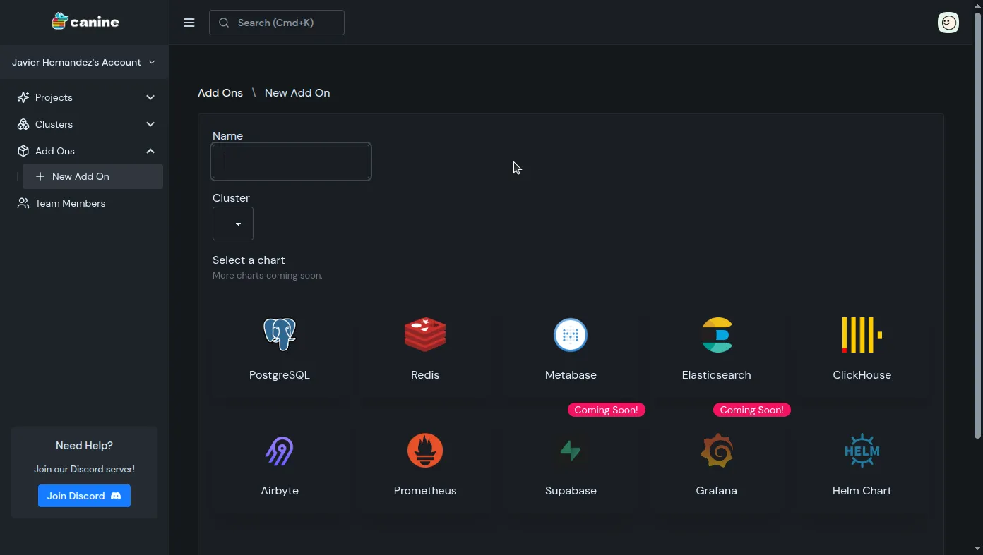 Canine dashboard screenshot