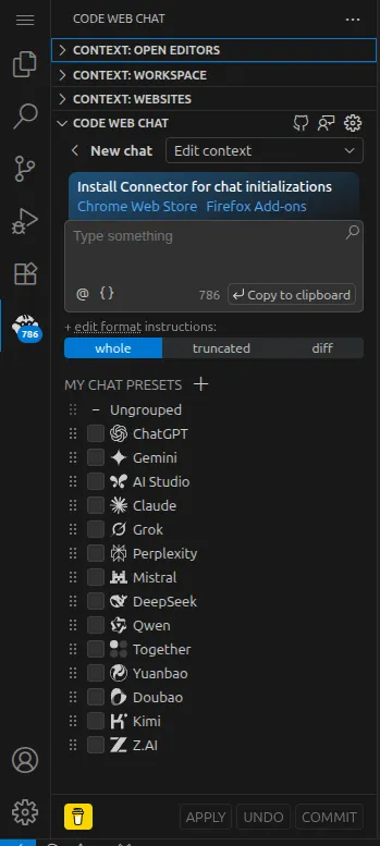 Supported chatbots by Code Web Chat