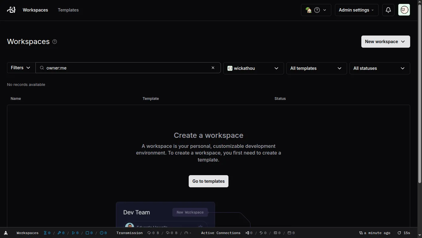 Coder dashboard screenshot