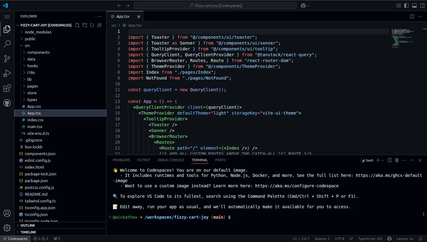 Codespaces web IDE screenshot