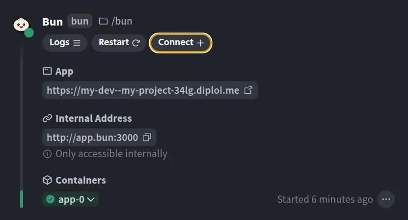 Connecting to a container hosting a Bun API