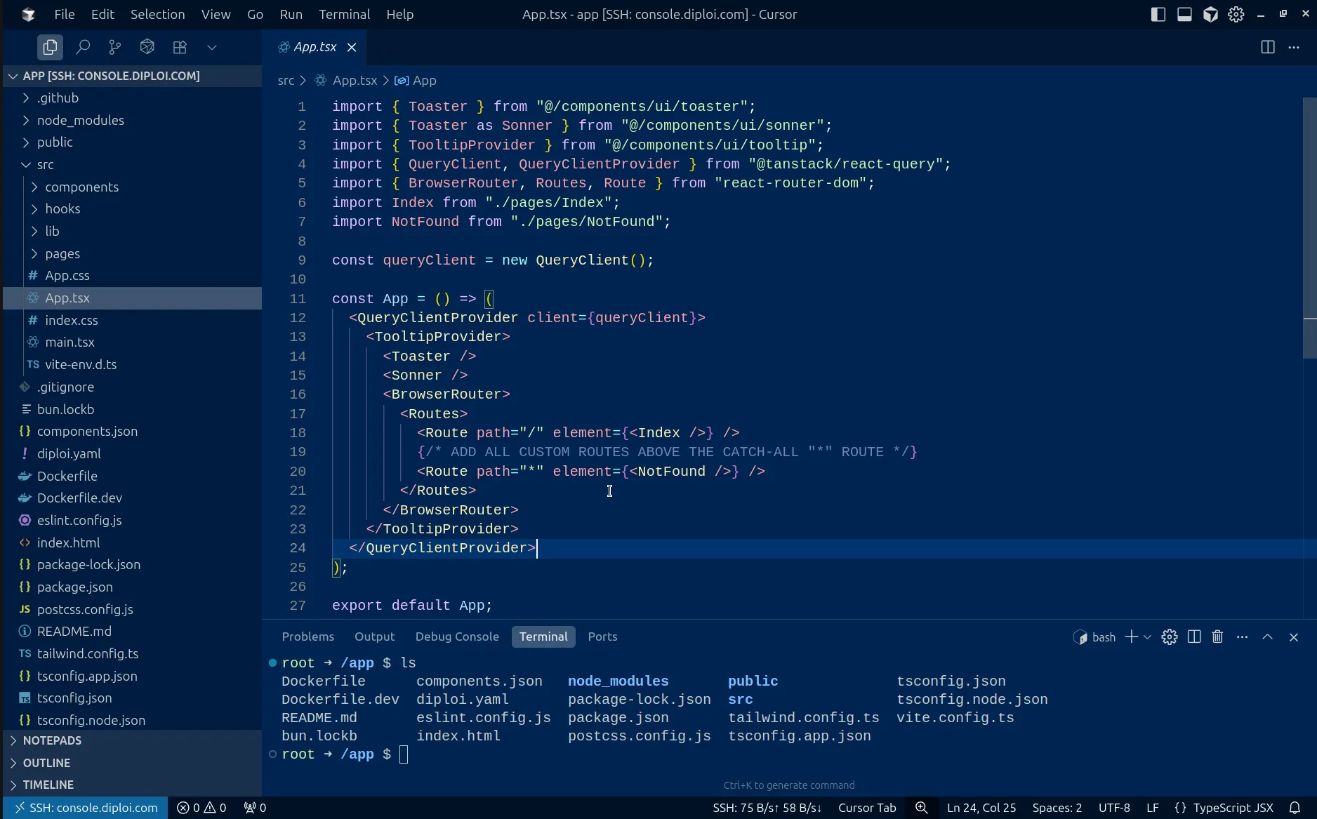 Cursor connected to a remote development environment