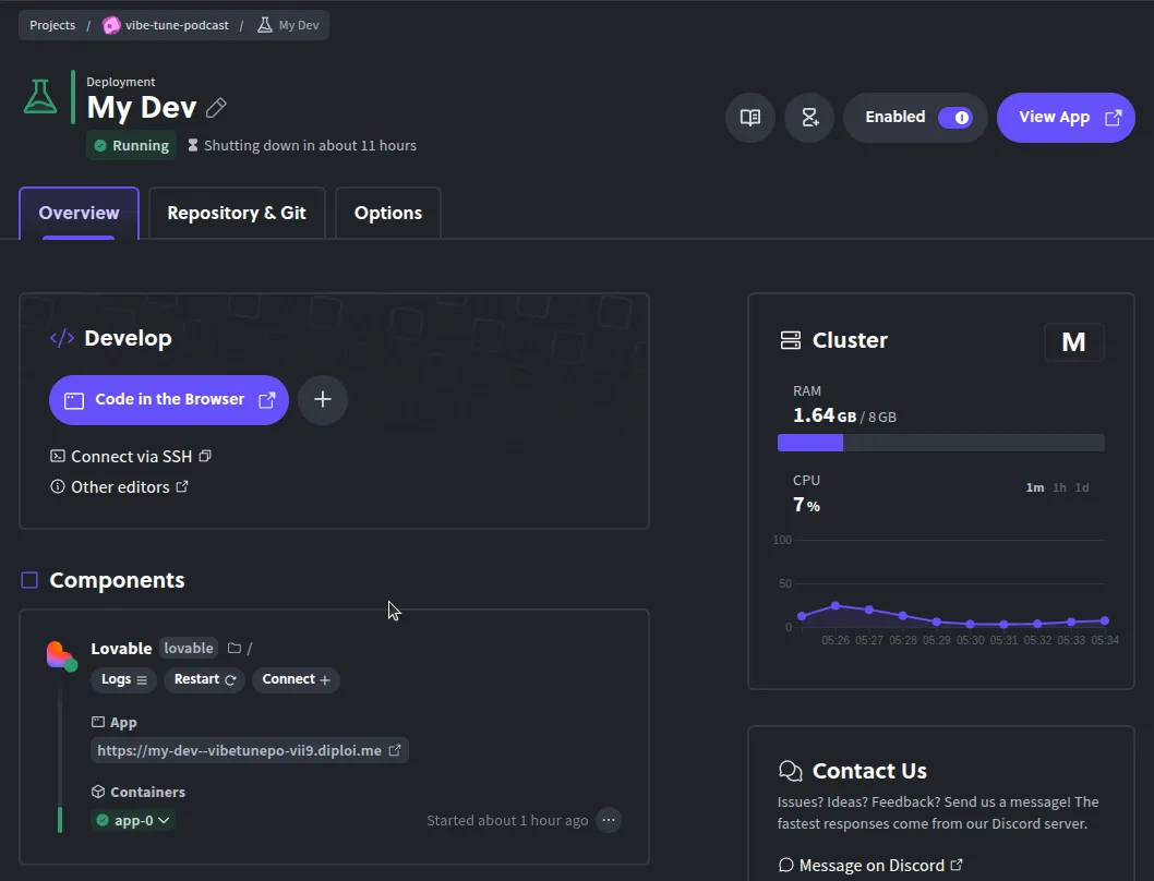 Deployment dashboard