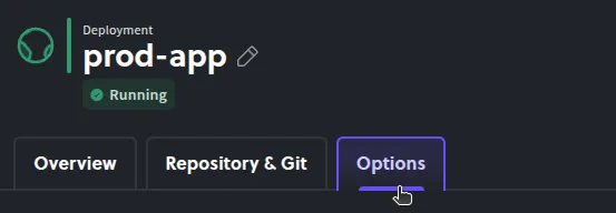 Accessing the options of a deployment