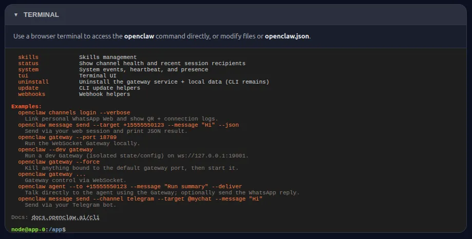 Diploi browser terminal for OpenClaw