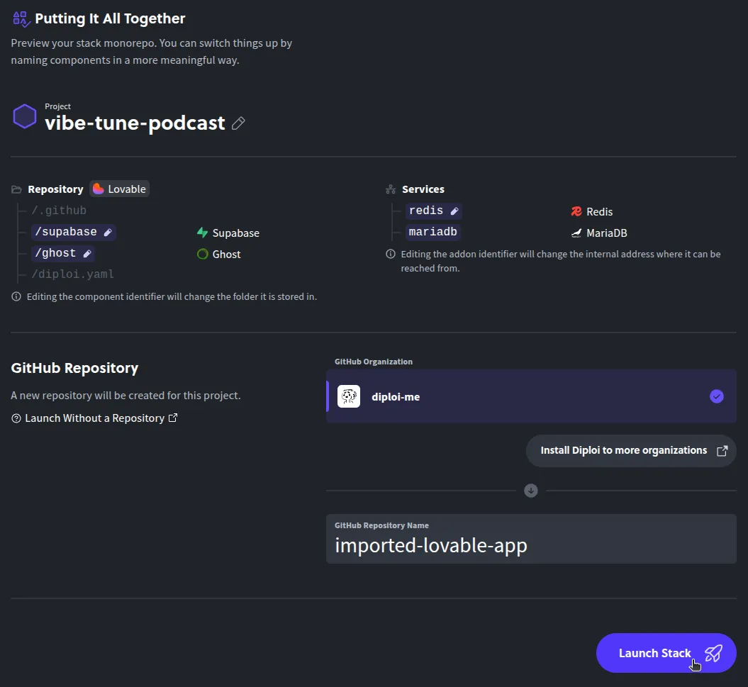 Diploi stack customized for external public repositories