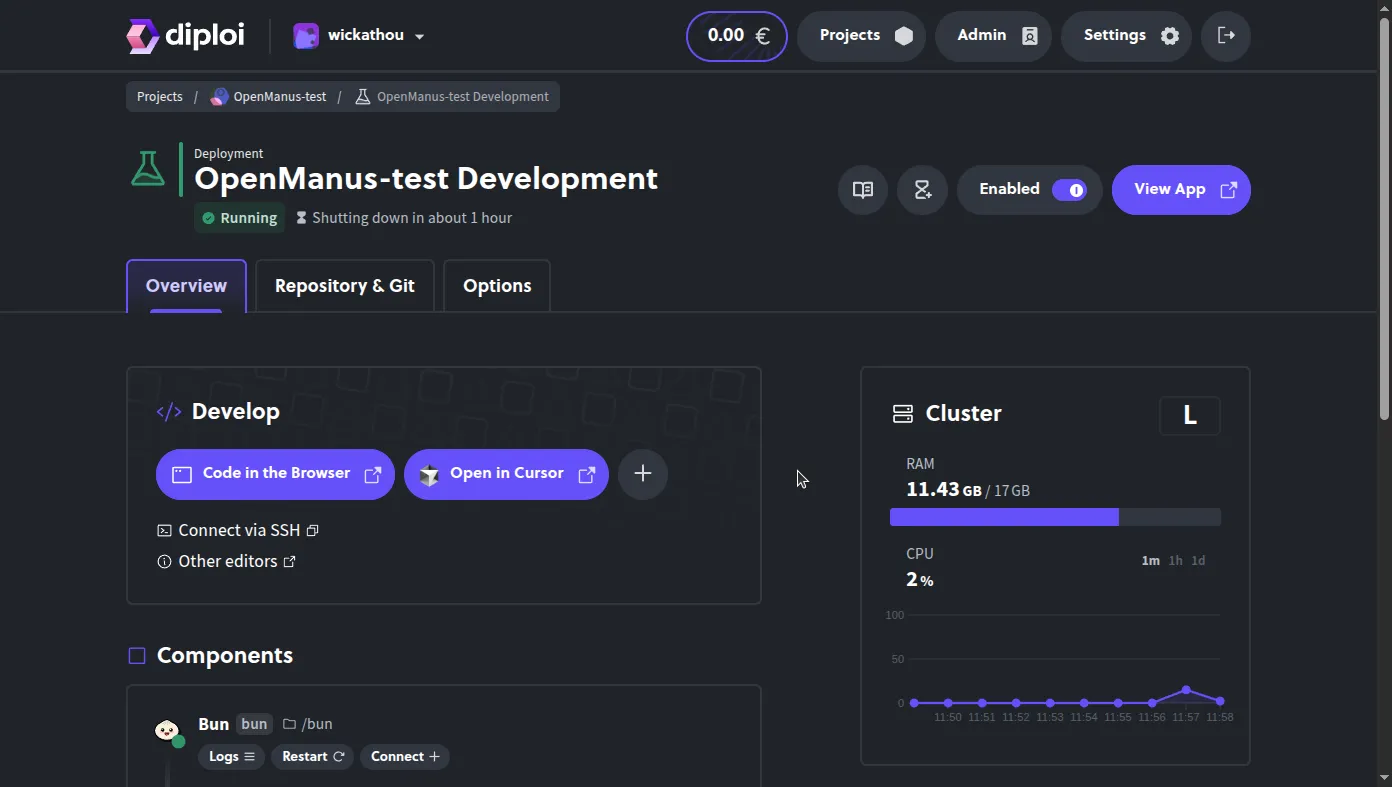 Diploi dashboard screenshot