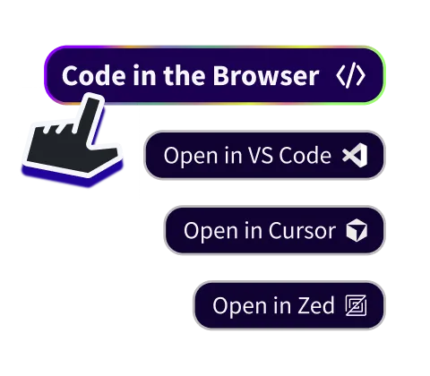 a list of popular ide choices: cloud ide, vs code, cursor, zed