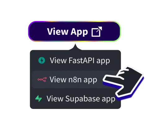 view app button that opens a list of running applications: fastapi, n8n, supabase