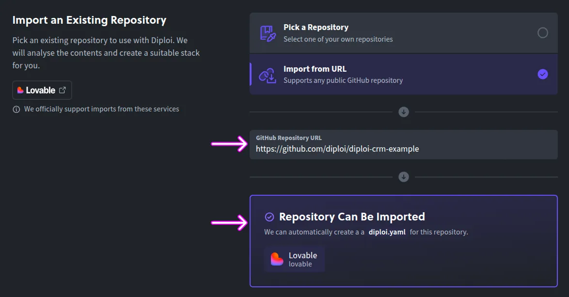 Exporting from Lovable to Diploi