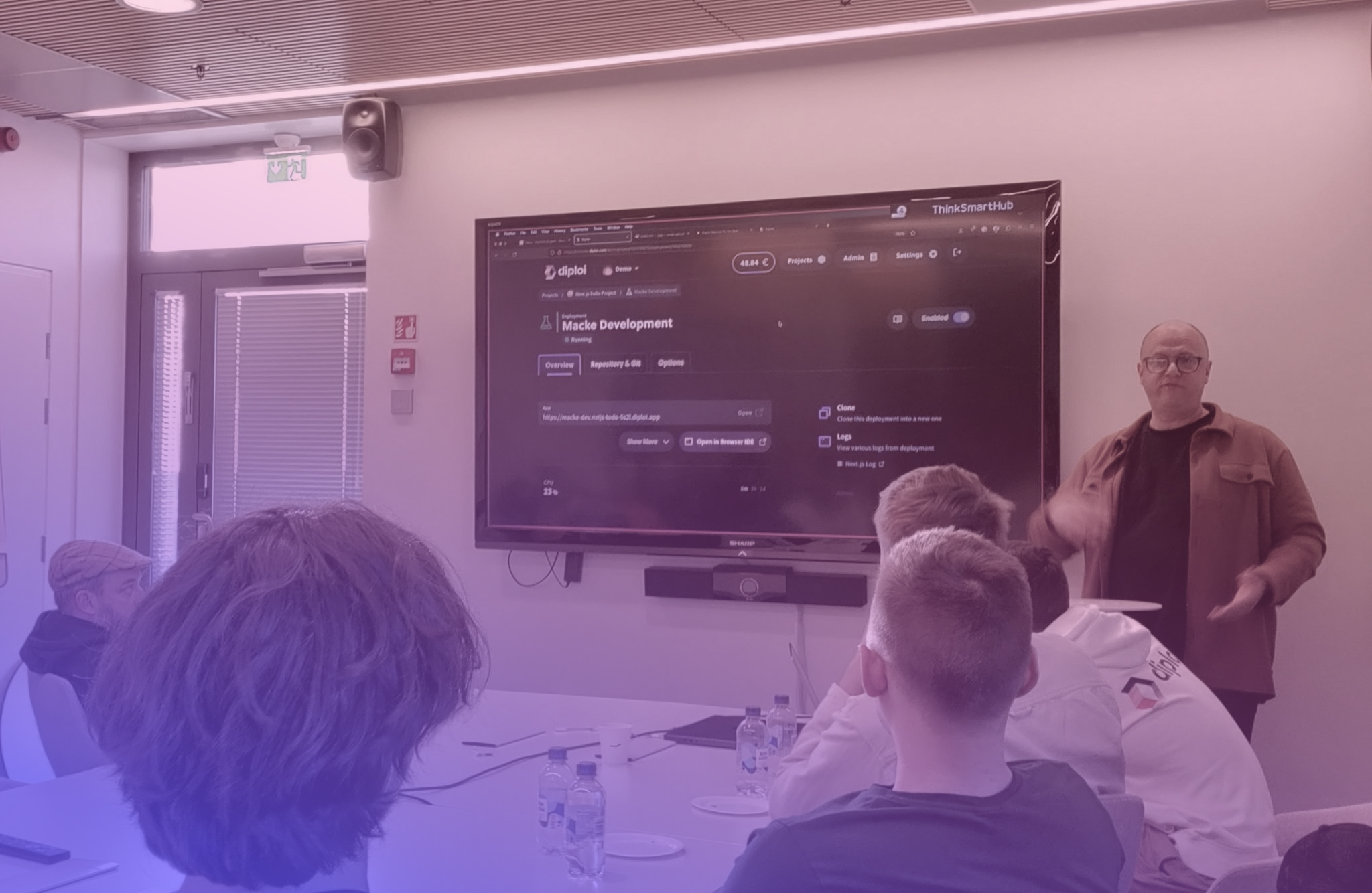 Our CEO presenting Diploi at the HelsinkiJS meetup.