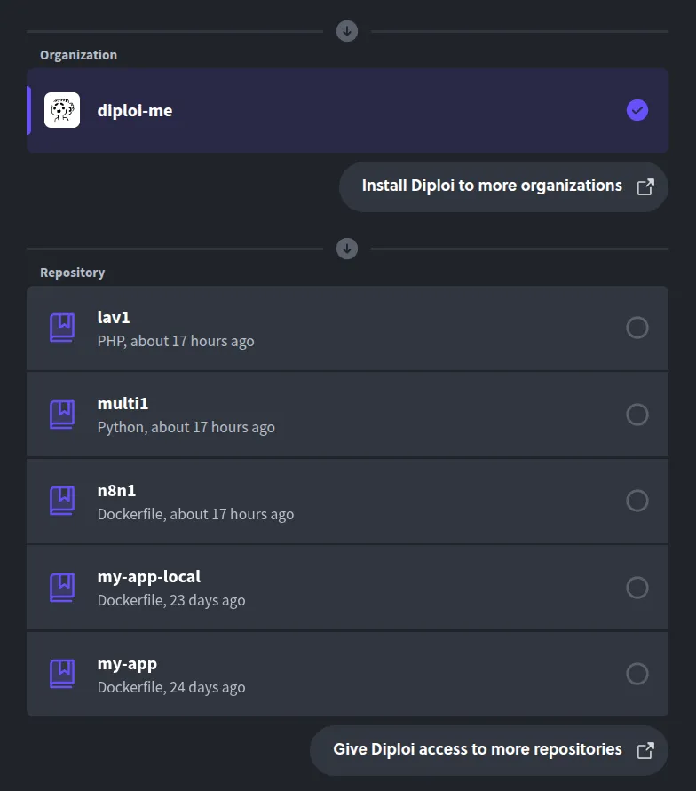 Import a Repository from list