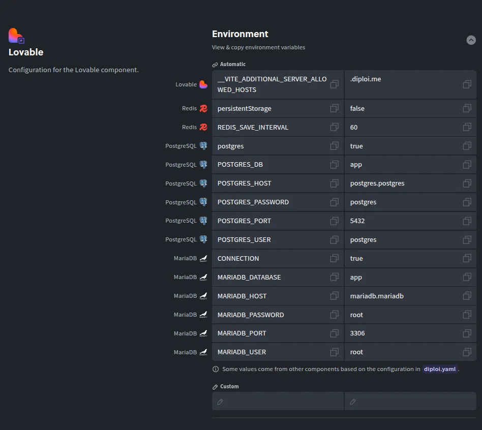 Lovable environment variables