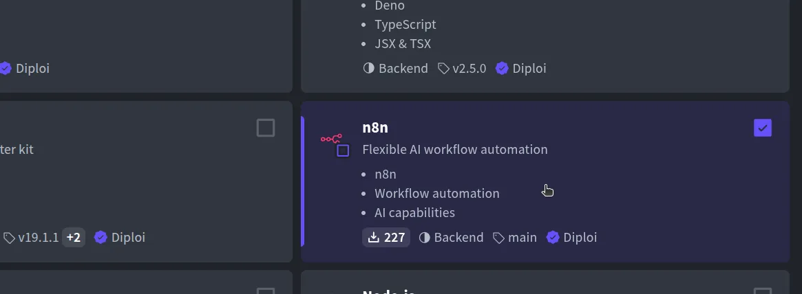 Selecting the n8n component