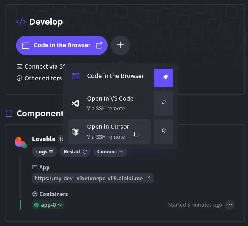 Open in Cursor launch button