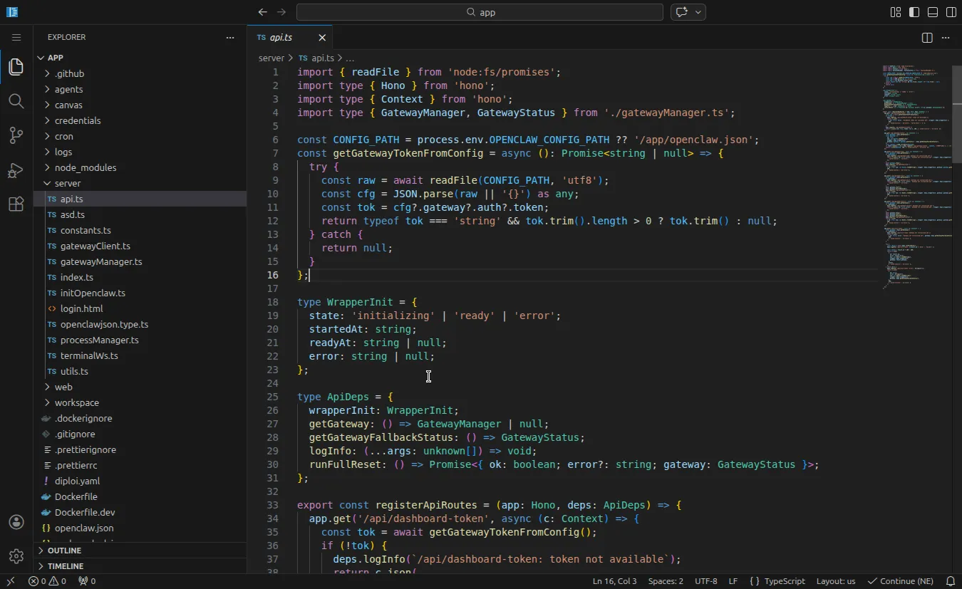 OpenClaw open with the browser IDE