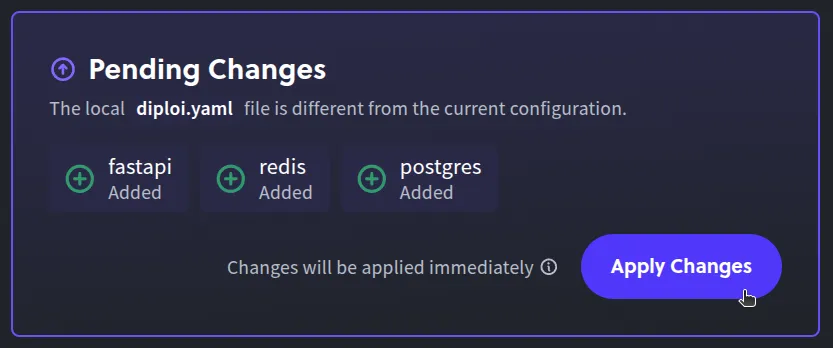 Pending changes for a deployment
