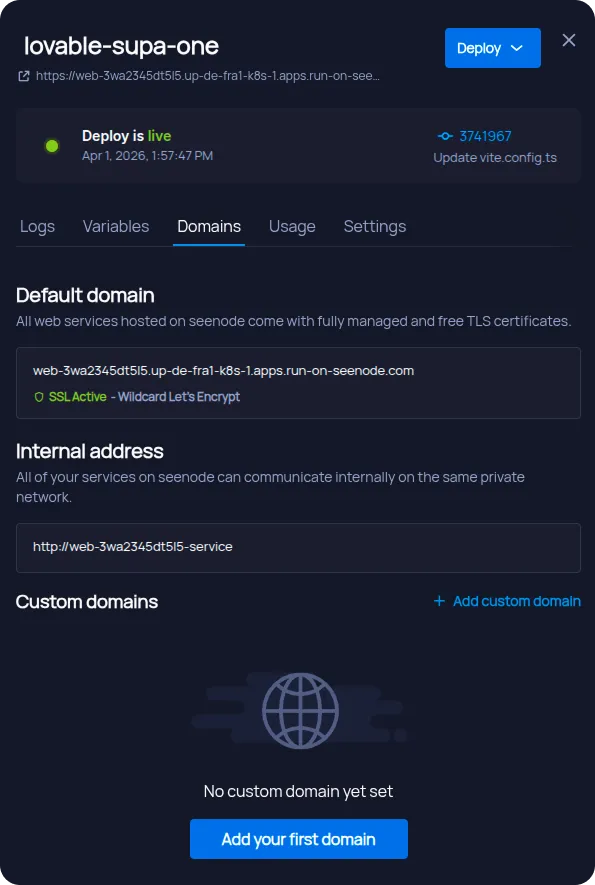 Running a web service on seenode