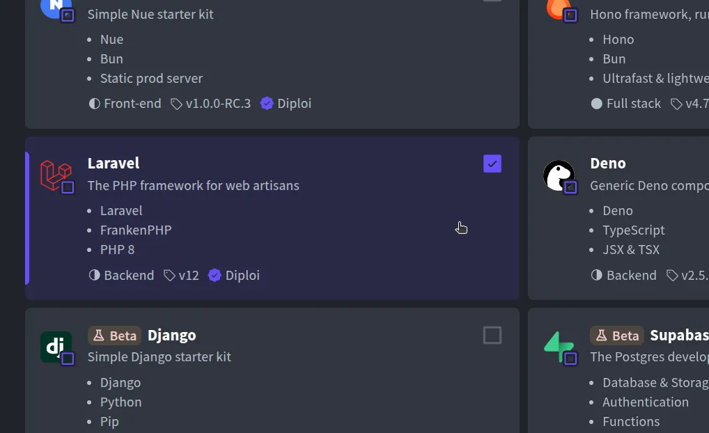 Selecting the Laravel component