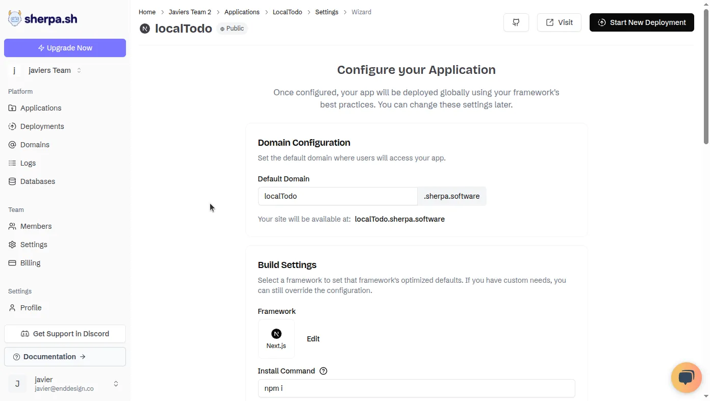 Sherpa dashboard screenshot