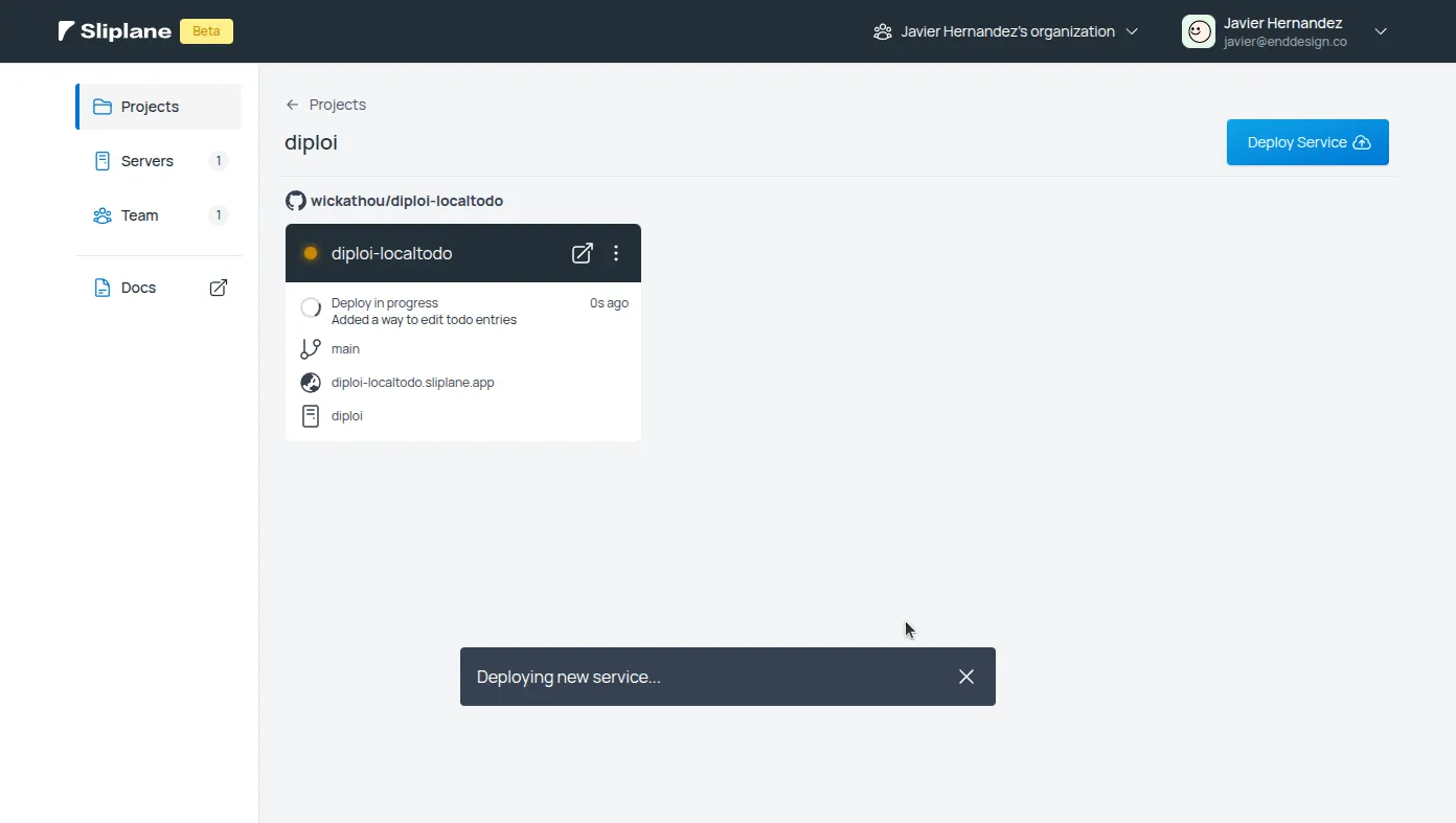 Sliplane dashboard screenshot