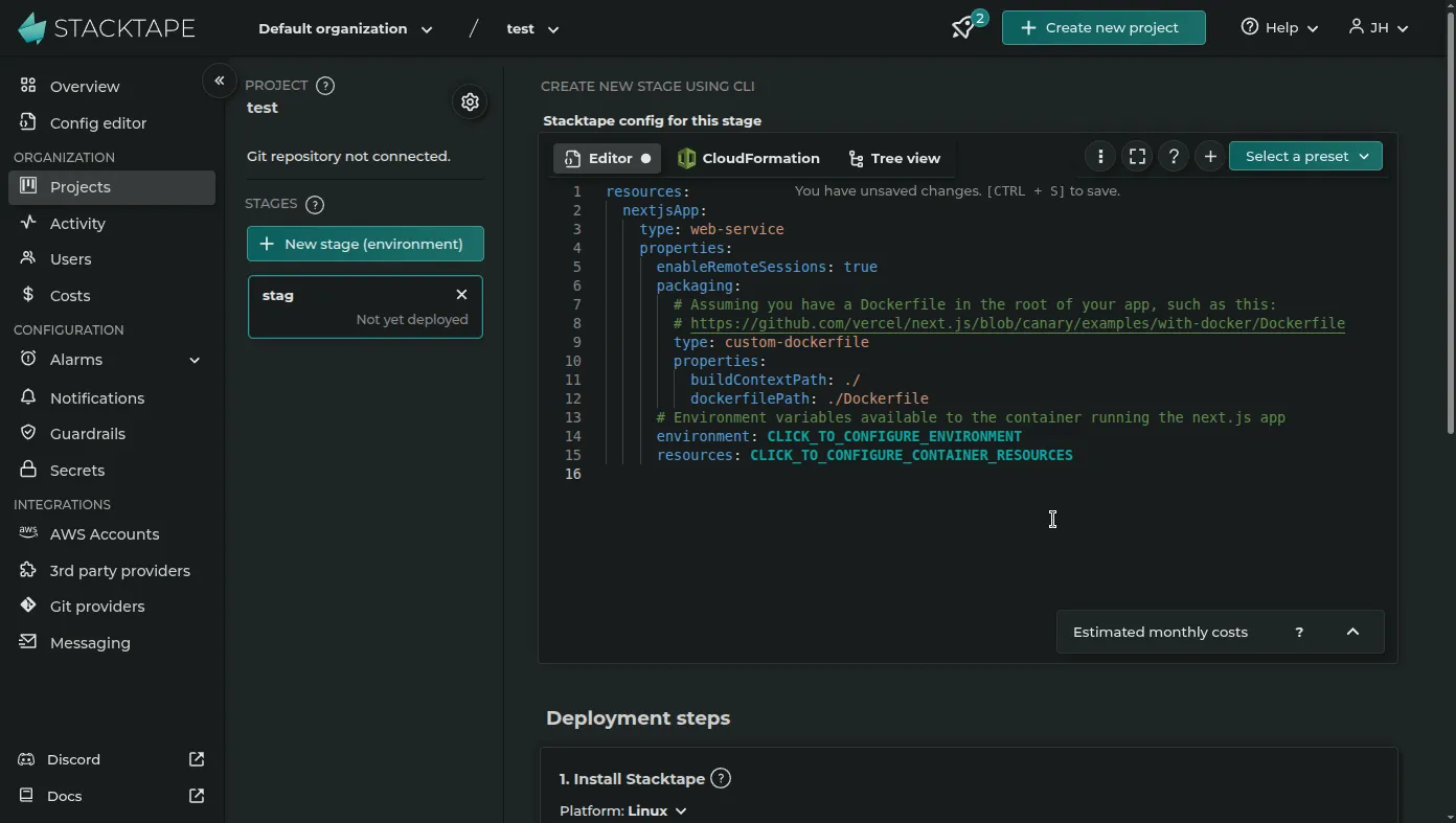 Stacktape dashboard screenshot