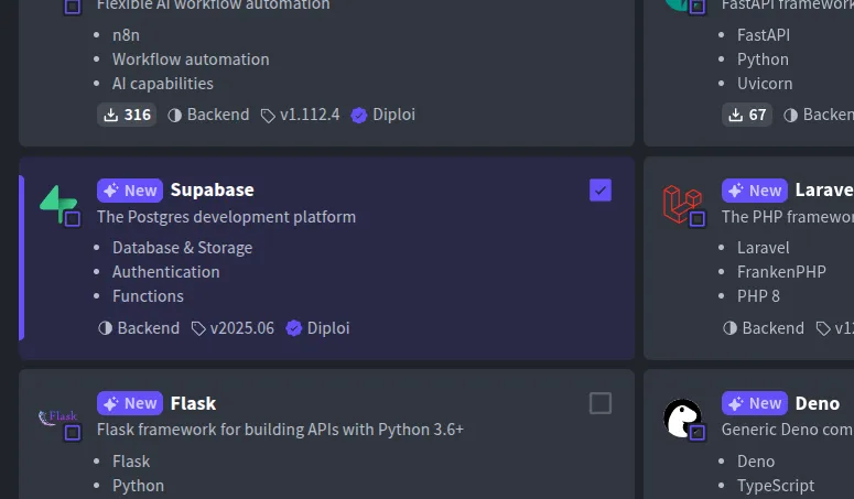 Selecting the Supabase component