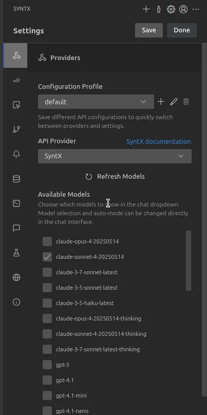 Supported models in Syntx