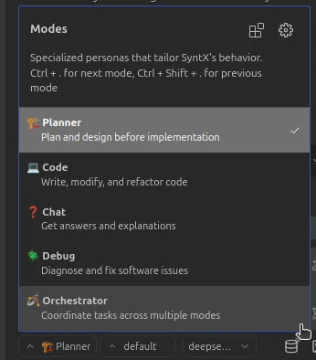 Syntx available modes