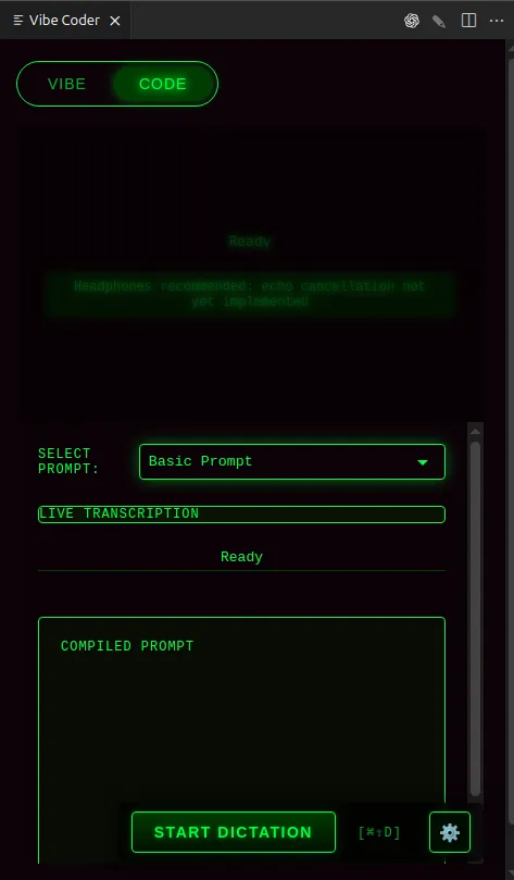 Vibe Coder interface